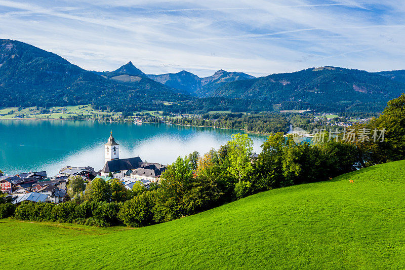 圣沃尔夫冈和小镇圣沃尔夫冈im Salzkammergut，上奥地利，奥地利，欧洲